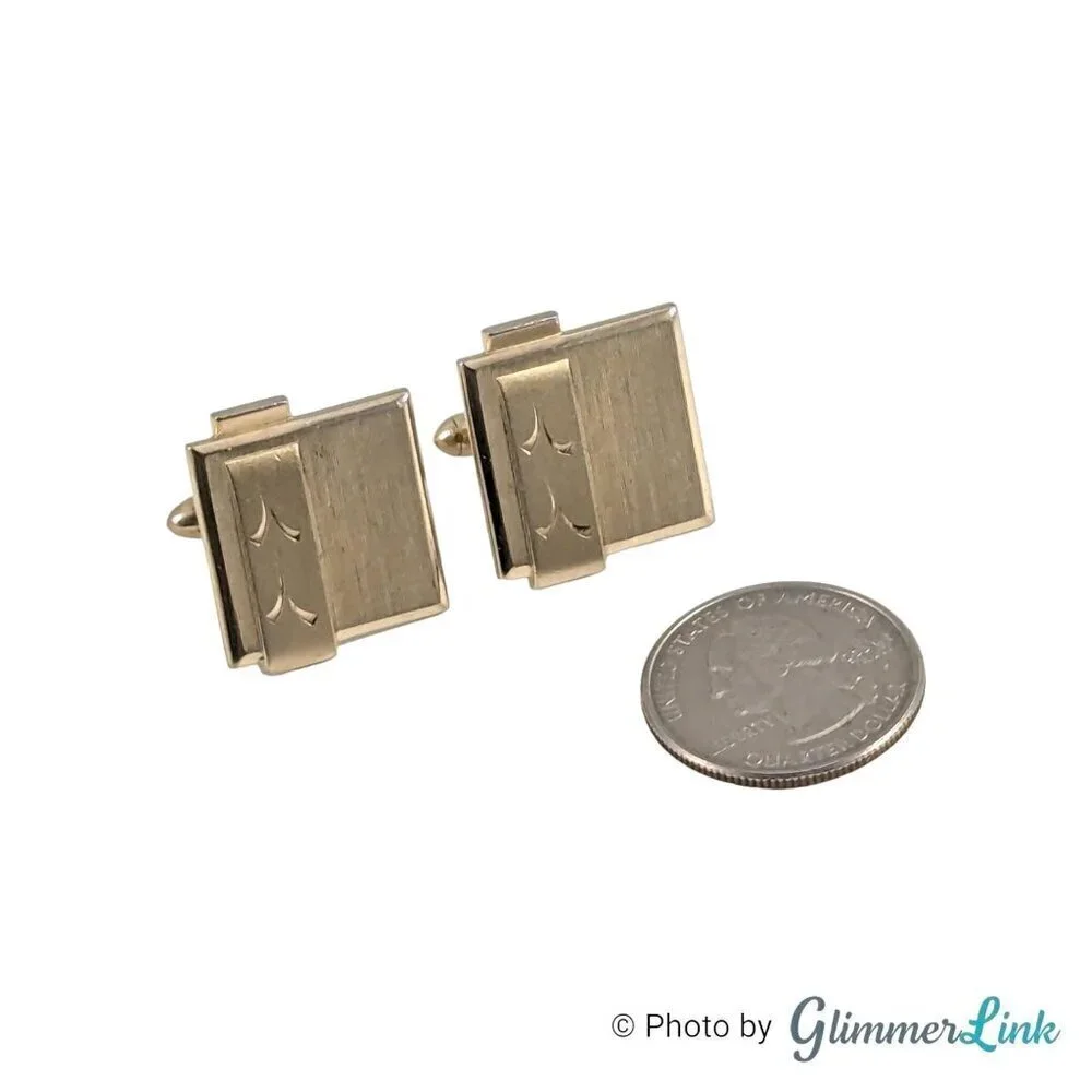 Vintage Swank Chevron Square Gold Tone Cufflinks